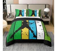 Set Copripiumino Singolo Tema Tennis Biancheria da letto Righe Verdi e Gialle in Morbida Microfibra 3D Parure Copripiumino 155x200 cm con Cerniera e 2 Federe 50x80 cm H.2691