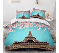 Set Copripiumino Singolo Torre Eiffel Morbido Microfibra Biancheria da Letto Architettura di Parigi Stampa 3D Copripiumini 135x200 + 2 Federe 50x80 E-1898