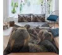 Set Copripiumino Singolo Tricheco Biancheria da letto Animali Selvatici in Morbida Microfibra 3D Parure Copripiumino 155x200 cm con Cerniera e 2 Federe 50x80 cm L.2032