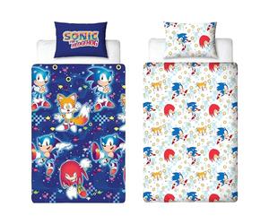 Set copripiumino singolo ufficiale di Sonic the Hedgehog | Design liquido reversibile a 2 lati con federa coordinata | Set letto singolo per gaming blu con Tails e Knuckles