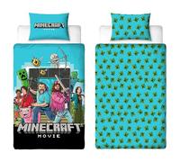Set copripiumino singolo ufficiale Minecraft Movie | Gaming Design reversibile 2 lati con federa coordinata | Set per letto singolo
