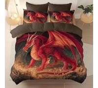 Set copripiumino stampato 135 x 200 cm, Reversibile e facile da curare copripiumini, Fantasy Teschio Grotta Dragotema Adatto per regali di festa copripiumino stampato, Marrone