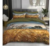 Set Copripiumino Stile country Copripiumino Una Piazza e Mezza 200x200cm campo di grano con 2 Federa 50x75 cm Completo Sacco Parure Letto giallo dorato
