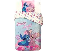 Set copripiumino Stitch, copripiumino Disney Lilo e Stitch, 140 x 200 cm + federa 65 x 65 cm, 100% cotone (blu e rosa)