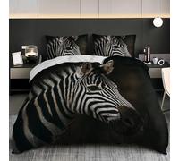 Set Copripiumino Strisce Di Zebra Animale Matrimoniale 3 Pezzi in Microfibra, Copripiumino 200x200 cm Parure Biancheria da Letto Buio per Adulti, Bambini e Adolescenti