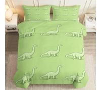 Set copripiumino super king size per bambini con dinosauri | Set copripiumino con stampa Brachiosauro verde, 3 pezzi, 260 x 220 cm, morbido copripiumino in policotone con chiusura a