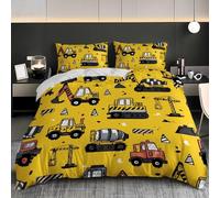 Set Copripiumino Tema Del Cantiere Dei Cartoni Animati Matrimoniale 3 Pezzi in Microfibra, Copripiumino 200x200 cm Parure Biancheria da Letto Giallo per Adulti, Bambini e Adolescenti