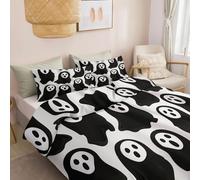 Set Copripiumino Tema Di Halloween Fantasmi Dei Cartoni Animati, 1 x Copripiumino 135 x 200 cm e 1 x Federe 50 x 80 cm Sacco Parure Letto Reversibile con Cerniera - Bianco