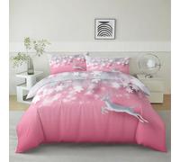 Set Copripiumino Tema Natalizio Fiocchi Di Neve Cervo D’Argento 150 x 200 cm Copripiumino Reversibile con Cerniera, Rosa Set Copripiumin 3 Pezzi di Facile Manutenzione con 2 Federa 50 x 80 cm
