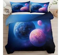 Set Copripiumino Terra Fantasy Luna 3 pezzi Stampa Copripiumone, 1 x Copripiumino 180 x 220 cm e 2 x Federe 50 x 80 cm Blu Biancheria da Letto in Morbida Microfibra
