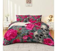 Set copripiumino Teschi di rose gotiche biancheria da letto 200 x 200 cm Set copripiumino e federe per cuscino double face in microfibra premium Face 2 federe 50x75 Cenere