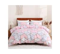 Set Copripiumino, Tessuto 100% Poliestere Delicato sulla Pelle, Tecnologia Anti-sbiadimento E Anti-Piega, Stampa Geometrica in Marmo Rosa (US Queen(229x229cm))