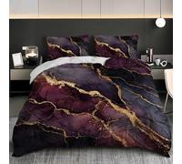 Set Copripiumino Texture Di Marmo Di Lusso Matrimoniale 3 Pezzi in Microfibra, Copripiumino 200x200 cm Parure Biancheria da Letto Viola Scuro per Adulti, Bambini e Adolescenti