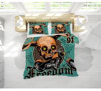 Set copripiumino trapuntato 3D scheletro moto disegnato a mano set lenzuola f...