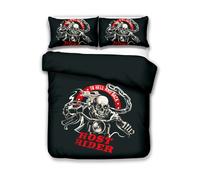 Set copripiumino trapuntato 3D scheletro moto disegnato a mano set lenzuola f...