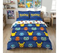 Set copripiumino ufficiale Pokemon 240 x 220 cm - copripiumino reversibile Pikachu, bulbizarre, salameca, carapuce + 2 federe 65 x 65 - 100% poliestere, facile da pulire
