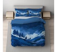 Set Copripiumino una Piazza e Mezza 200 x 200 cm 2 Federe - Blu navy Morbido Set di biancheria da letto di Alta Qualità, Fantasy Linea Artistica Colline Alberi Parure Copripiumino con Stampa Digitale