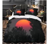 Set Copripiumino Una Piazza e Mezza 200x200 Alba Biancheria da Letto 3 Pezzi Paesaggio Forestale 3D Stampa Microfibra Copripiumino con Cerniera e 2 Federa, 50x80cm e-46