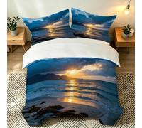 Set Copripiumino Una Piazza e Mezza 200x200 Alba Sull'Oceano Microfibra Morbido Traspirante 3D Copripiumino Paesaggio Naturale Biancheria da Letto con 2 Federe 50x80cm o-503