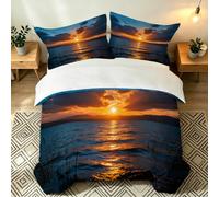 Set Copripiumino Una Piazza e Mezza 200x200 Alba Sull'Oceano Microfibra Morbido Traspirante 3D Copripiumino Nuvole Bianche Biancheria da Letto con 2 Federe 50x80cm o-468