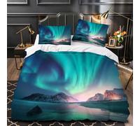 Set Copripiumino una Piazza e Mezza 200x200 Aurora Boreale Microfibra Morbida Biancheria da Letto Stampa 3D Fenomeni Naturali Copripiumino con Cerniera con 2 Federe 50x80 cm d.503