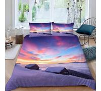 Set Copripiumino Una Piazza e Mezza 200x200 Baita Nella Neve Biancheria da Letto 3 Pezzi Paesaggio al Tramonto 3D Stampa Microfibra Copripiumino con Cerniera e 2 Federa, 50x80cm d.2860