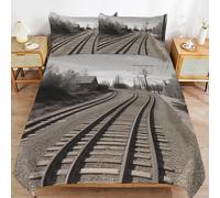 Set Copripiumino Una Piazza e Mezza 200x200 Binario Ferroviario Microfibra Morbido Traspirante 3D Copripiumino Architettura Urbana Biancheria da Letto con 2 Federe 50x80cm z-2026