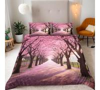 Set Copripiumino Una Piazza e Mezza 200x200 Boschetto di Fiori di Pesco Microfibra Morbido Traspirante 3D Copripiumino Motivi Rosa Biancheria da Letto con 2 Federe 50x80cm i-2632