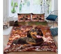 Set Copripiumino Una Piazza e Mezza 200x200 Cane Biancheria da Letto 3 Pezzi Foglie Autunnali 3D Stampa Microfibra Copripiumino con Cerniera e 2 Federa, 50x80cm c.1564