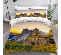 Set Copripiumino Una Piazza e Mezza 200x200 Catena Montuosa Biancheria da Letto 3 Pezzi Paesaggio All'Alba 3D Stampa Microfibra Copripiumino con Cerniera e 2 Federa, 50x80cm d.2662