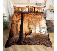 Set Copripiumino Una Piazza e Mezza 200x200 Cervo Microfibra Morbido Traspirante 3D Copripiumino Foresta Autunnale Biancheria da Letto con 2 Federe 50x80cm z-3292