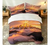 Set Copripiumino Una Piazza e Mezza 200x200 Cime Montuose Microfibra Morbido Traspirante 3D Copripiumino Paesaggio All'Alba Biancheria da Letto con 2 Federe 50x80cm o-2620