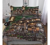 Set Copripiumino Una Piazza e Mezza 200x200 Città Retrò Stampa 3D Copri Piumino Scene Notturne Piumino in Morbido Microfibra Copripiumini con Chiusura Lampo e 2 Federa 50x80 h-4292