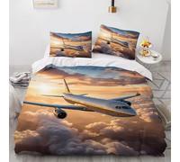 Set Copripiumino una Piazza e Mezza 200x200 cm Aerei Passeggeri Set di Biancheria da Letto in Microfibra Volo Aereo 3D Copripiumini Giallo con Chiusura a Cerniera e 2 Federe 50x80 cm G.1006