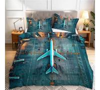 Set Copripiumino Una Piazza e Mezza 200x200 cm Aereo Passeggeri Bifacciale