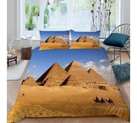 Set Copripiumino una Piazza e Mezza 200x200 cm Architettura Egizia Set di Biancheria da Letto Piramidi in Morbido Microfibra Stampa 3D Copripiumini con Chiusura a Cerniera e 2 Federe 50x80 cm d1329