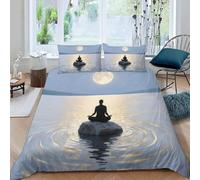 Set Copripiumino Una Piazza e Mezza 200x200 cm Atmosfera Zen Biancheria da Letto Paesaggio del Lago con la Luna in Morbido Microfibra 3 Pezzi 1 Copripiumino e 2 Federe 50x80 cm con Cerniera O.1966