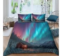 Set Copripiumino Una Piazza e Mezza 200x200 cm Aurora Biancheria da Letto Casetta Innevata in Morbido Microfibra 3 Pezzi 1 Copripiumino e 2 Federe 50x80 cm con Cerniera G/1210