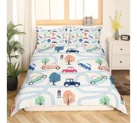 Set Copripiumino Una Piazza e Mezza 200x200 cm Auto per Bambini Stampa 3D Biancheria da Letto Semafori Morbida in Microfibra 3 Pezzi 1 Copripiumino e 2 Federe con Cerniera I-2833