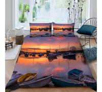 Set Copripiumino Una Piazza e Mezza 200x200 cm Barca sul Lago 3D Stampato Copri Piumino Lettere Romantiche Morbido Comodo Microfibra Copripiumino con Cerniera con Federa 50x80 cm f-140