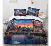 Set Copripiumino una Piazza e Mezza 200x200 cm Big Ben Set di Biancheria da Letto in Microfibra Città Britannica 3D Copripiumini Stile Cartone Animato con Chiusura a Cerniera e 2 Federe 50x80 cm E.885