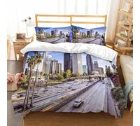 Set Copripiumino Una Piazza e Mezza 200x200 cm Centro Città 3D Stampato Copri Piumino Paesaggio Urbano Morbido Comodo Microfibra Copripiumino con Cerniera con Federa 50x80 cm j-1544