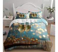 Set Copripiumino Una Piazza e Mezza 200x200 cm Champagne Stampa 3D Biancheria da letto Fuochi D'artificio Romantici in Morbido Microfibra 3 Pezzi 1 Copri Piumino e 2 Federe con Cerniera B-1565