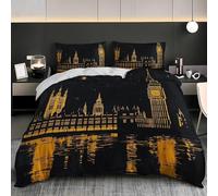 Set Copripiumino una Piazza e Mezza 200x200 cm Città di Londra Set di Biancheria da Letto Big Ben in Morbido Microfibra Stampa 3D Copripiumini con Chiusura a Cerniera e 2 Federe 50x80 cm d1339