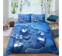 Set Copripiumino Una Piazza e Mezza 200x200 cm Cubetti di Ghiaccio Biancheria da Letto Tema Blu in Morbido Microfibra 3 Pezzi 1 Copripiumino e 2 Federe 50x80 cm con Cerniera Z.1210