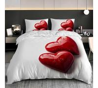 Set Copripiumino una Piazza e Mezza 200x200 cm Cuore Romantico Set di Biancheria da Letto in Microfibra Dolce Amore 3D Copripiumini Rosso con Chiusura a Cerniera e 2 Federe 50x80 cm E-1682