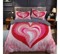 Set Copripiumino Una Piazza e Mezza 200x200 cm Cuore Stampa 3D Biancheria da Letto Tema Coppia Romantica Morbida in Microfibra 3 Pezzi 1 Copripiumino e 2 Federe con Cerniera 1804.D