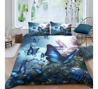 Set Copripiumino Una Piazza e Mezza 200x200 cm Farfalla Stampa 3D Biancheria da letto Piante e Fiori in Morbido Microfibra 3 Pezzi 1 Copri Piumino e 2 Federe con Cerniera C-411