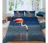 Set Copripiumino Una Piazza e Mezza 200x200 cm Fenicottero Biancheria da Letto Spiaggia in Morbido Microfibra 3 Pezzi 1 Copripiumino e 2 Federe 50x80 cm con Cerniera T.2596