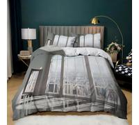 Set Copripiumino Una Piazza e Mezza 200x200 cm Finestra Biancheria da Letto Vista Dalla Finestra Della Città in Morbido Microfibra 3 Pezzi 1 Copripiumino e 2 Federe 50x80 cm con Cerniera J.2013